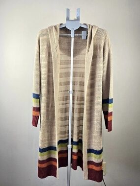Matilda Jane Hooded Color Block Cardigan in Beige